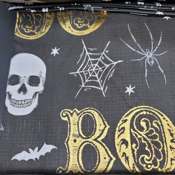 Halloween Shower Curtain Boo Metallic Foil Bat Skull Raven Web Snake Gothic Bath - Picture 3 of 5